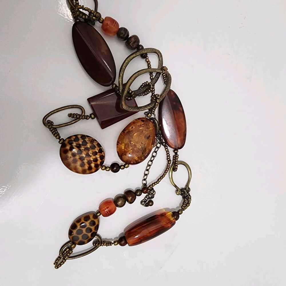 Chicos Signed Statement Necklace Amber Beads, Red… - image 8